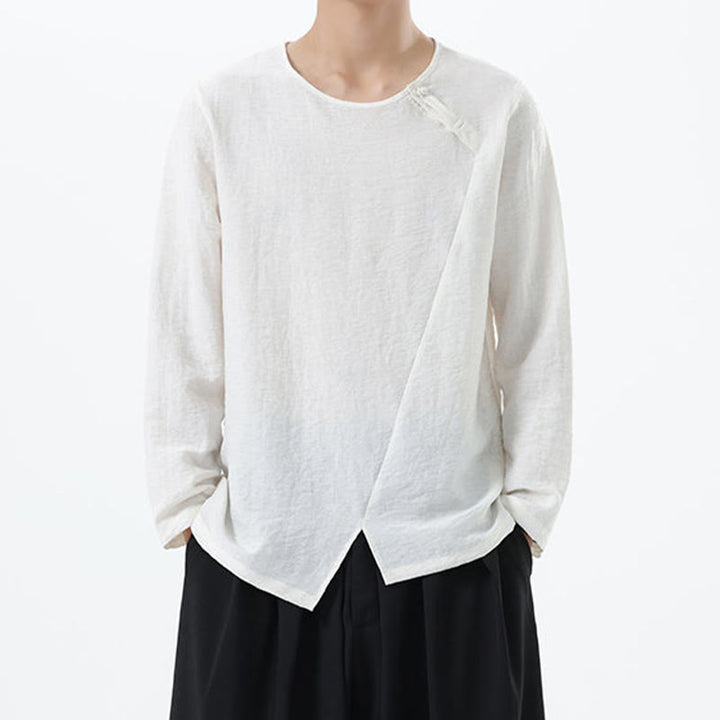 Chemise confortable en coton et lin à manches longues et col rond pour homme Buddha Stones - Blanc - US/UK/AU46，EU56 (5XL) - image 6