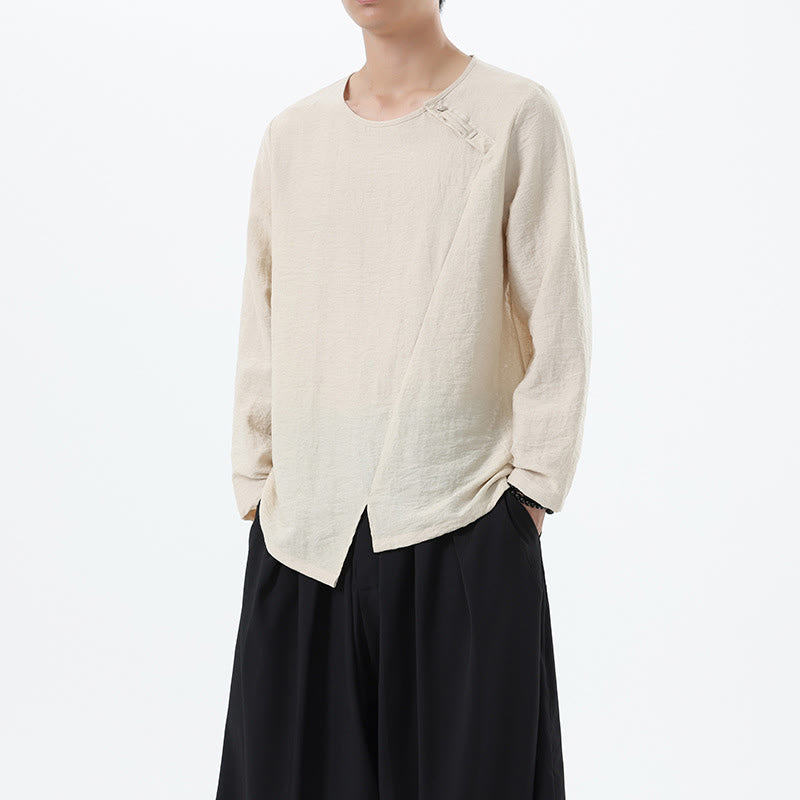 Chemise confortable en coton et lin à manches longues et col rond pour homme Buddha Stones - image 15