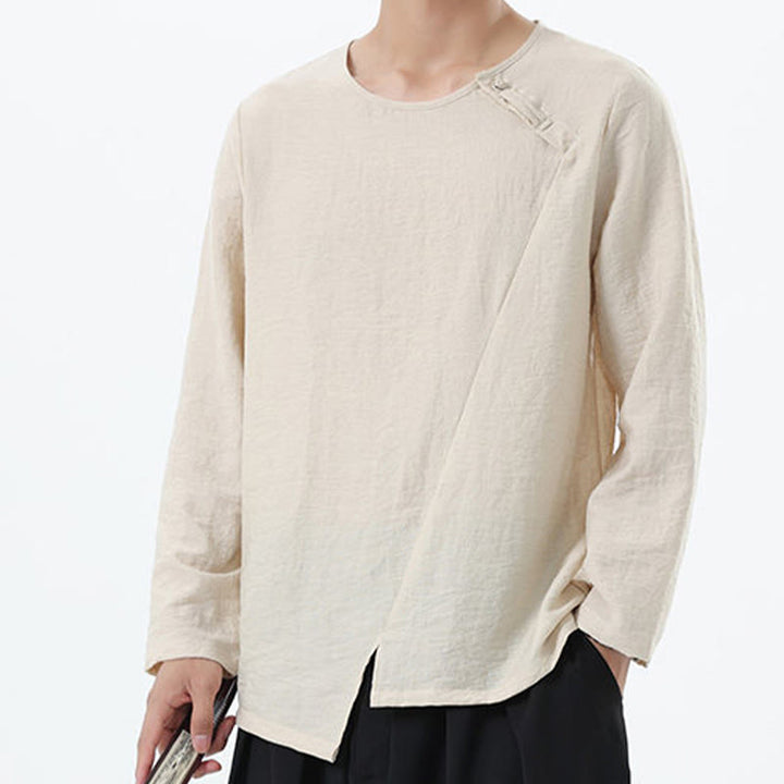 Chemise confortable en coton et lin à manches longues et col rond pour homme Buddha Stones - image 17