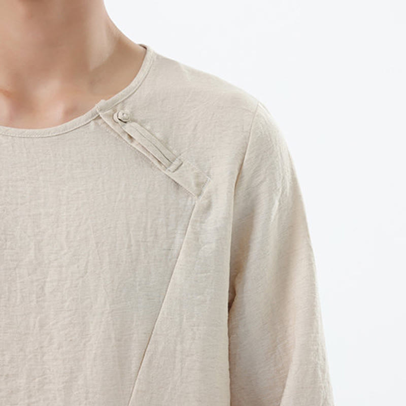 Chemise confortable en coton et lin à manches longues et col rond pour homme Buddha Stones - image 23