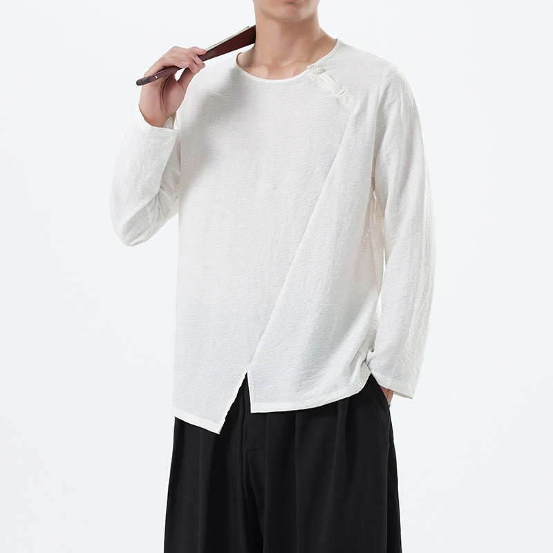 Chemise confortable en coton et lin à manches longues et col rond pour homme Buddha Stones - image 12