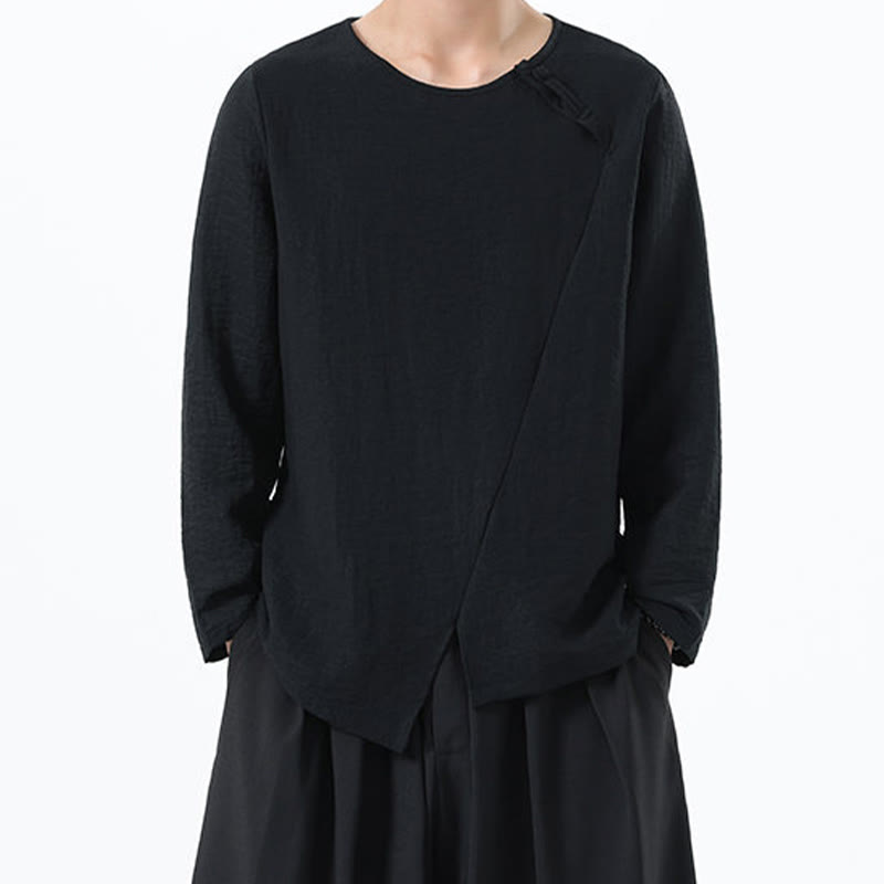 Chemise confortable en coton et lin à manches longues et col rond pour homme Buddha Stones - Noir - US/UK/AU46，EU56 (5XL) - image 26
