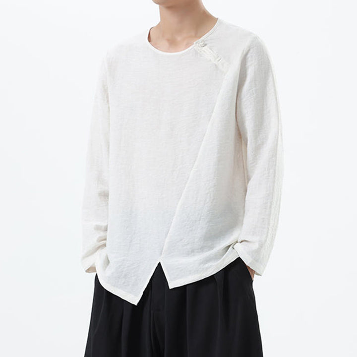 Chemise confortable en coton et lin à manches longues et col rond pour homme Buddha Stones - image 11