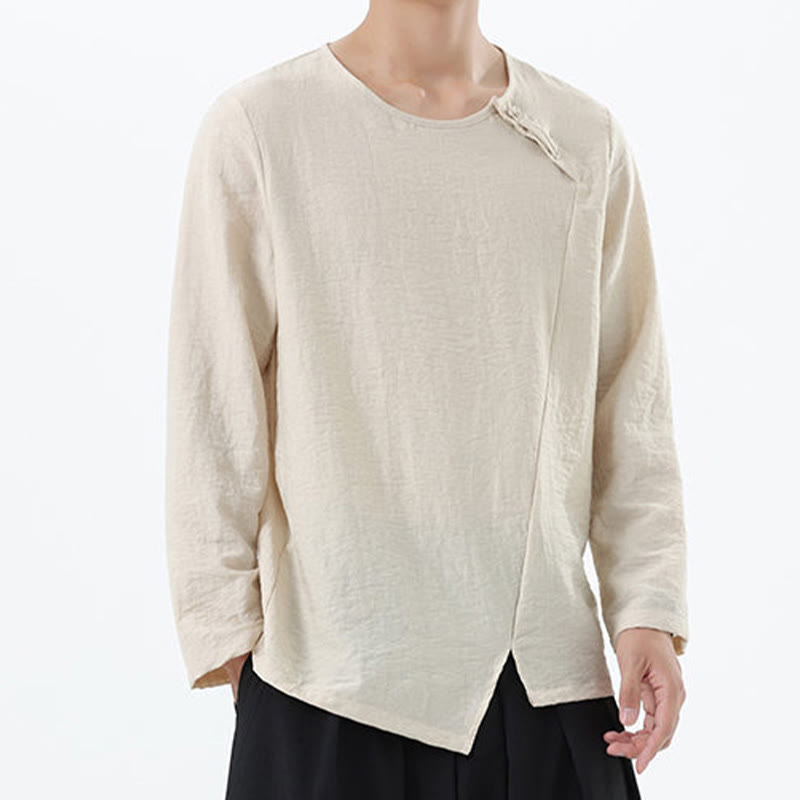 Chemise confortable en coton et lin à manches longues et col rond pour homme Buddha Stones - image 20