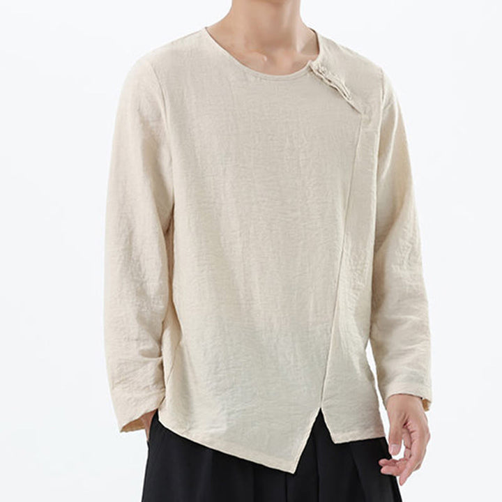 Chemise confortable en coton et lin à manches longues et col rond pour homme Buddha Stones - image 20