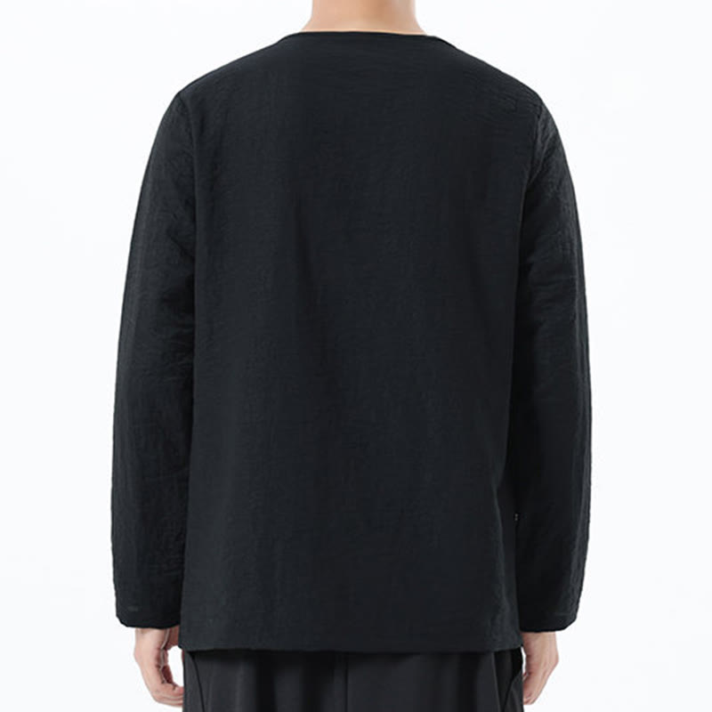 Chemise confortable en coton et lin à manches longues et col rond pour homme Buddha Stones - image 28