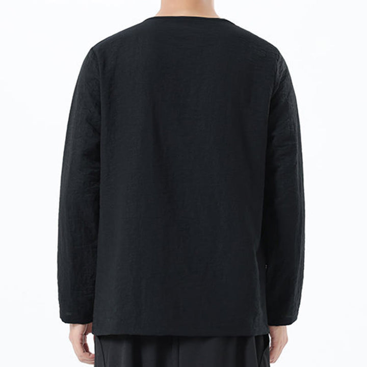 Chemise confortable en coton et lin à manches longues et col rond pour homme Buddha Stones - image 28