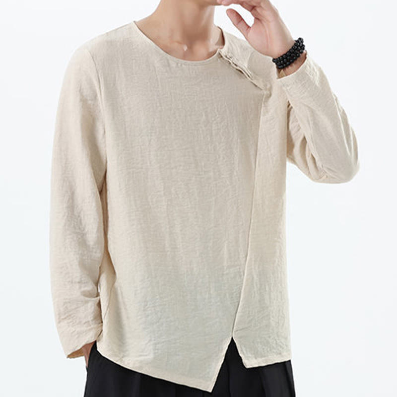 Chemise confortable en coton et lin à manches longues et col rond pour homme Buddha Stones - image 18