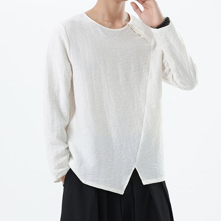 Chemise confortable en coton et lin à manches longues et col rond pour homme Buddha Stones - image 10