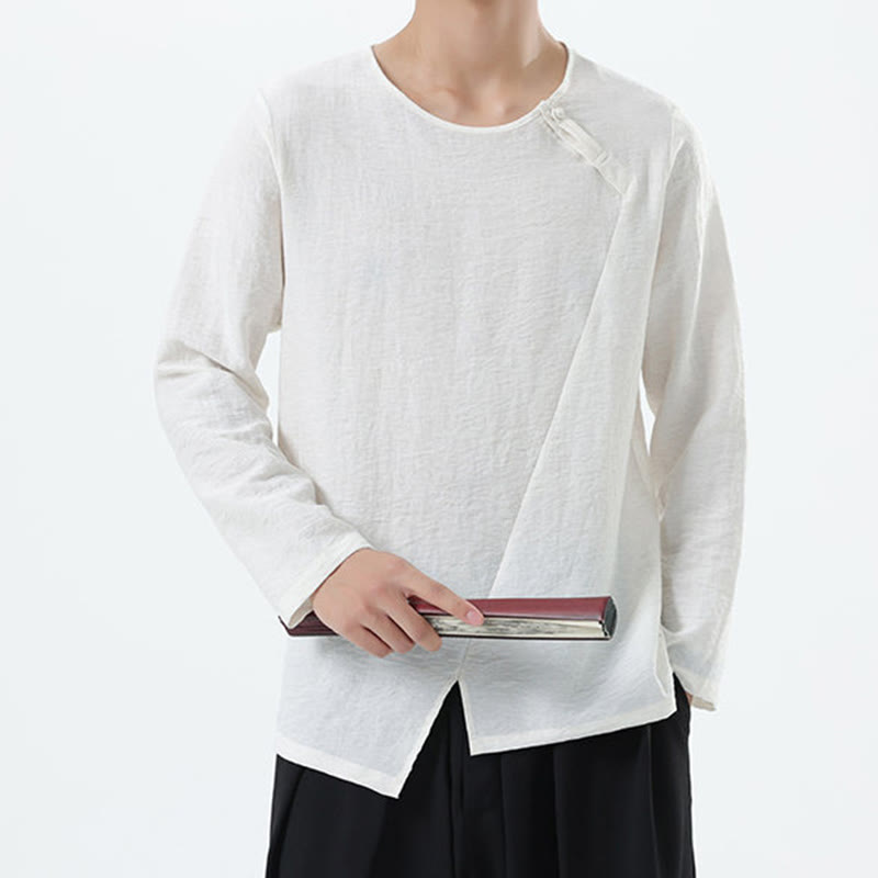Chemise confortable en coton et lin à manches longues et col rond pour homme Buddha Stones - image 9