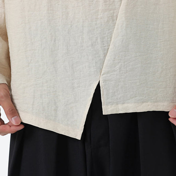 Chemise confortable en coton et lin à manches longues et col rond pour homme Buddha Stones - image 24