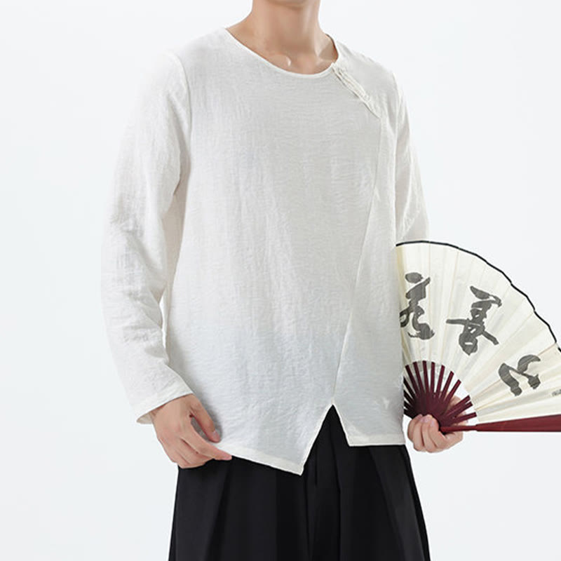 Chemise confortable en coton et lin à manches longues et col rond pour homme Buddha Stones - image 7