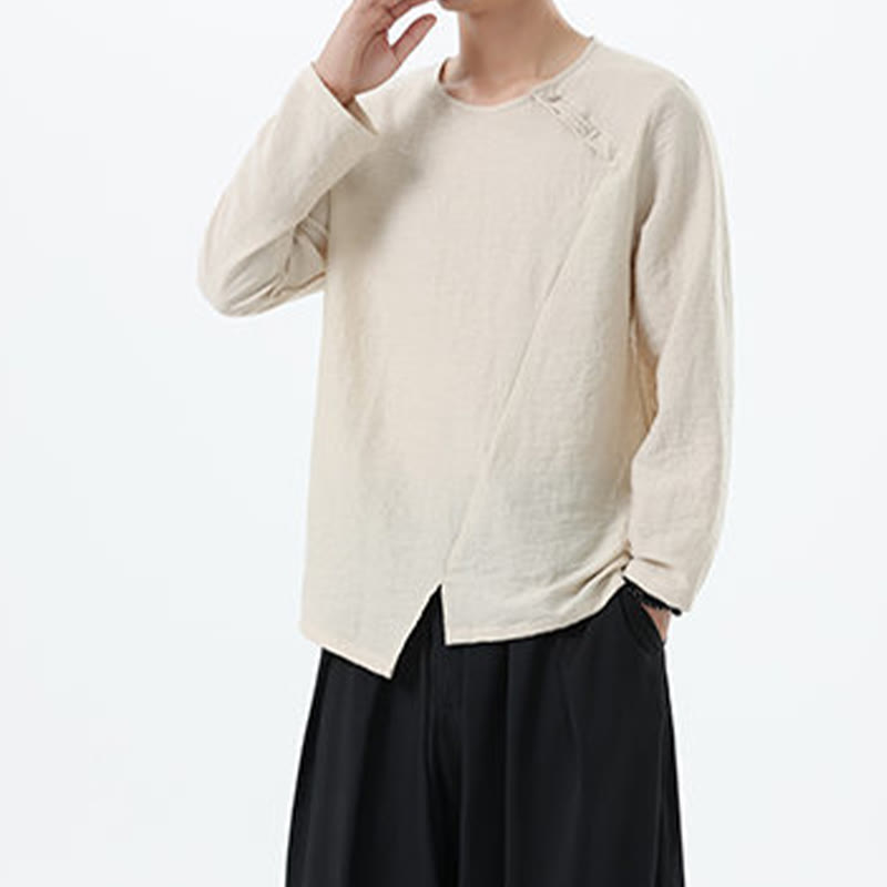 Chemise confortable en coton et lin à manches longues et col rond pour homme Buddha Stones - image 19