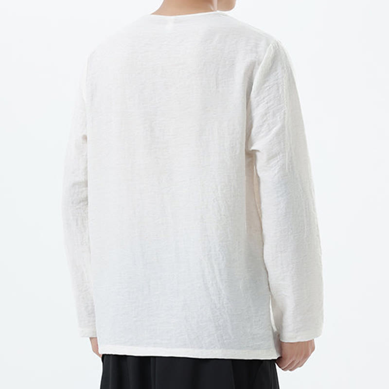 Chemise confortable en coton et lin à manches longues et col rond pour homme Buddha Stones - image 8