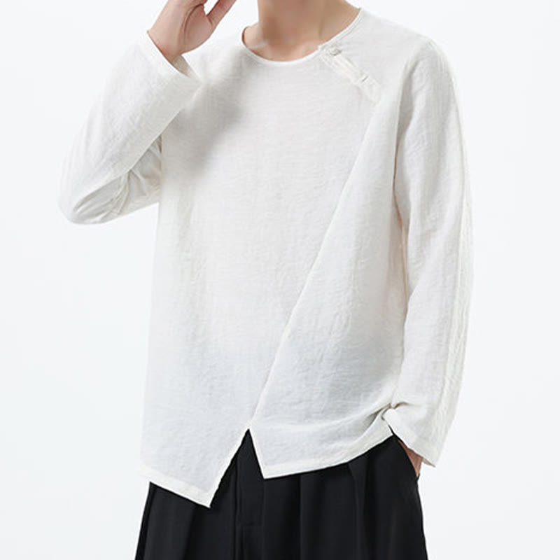 Chemise confortable en coton et lin à manches longues et col rond pour homme Buddha Stones - image 13