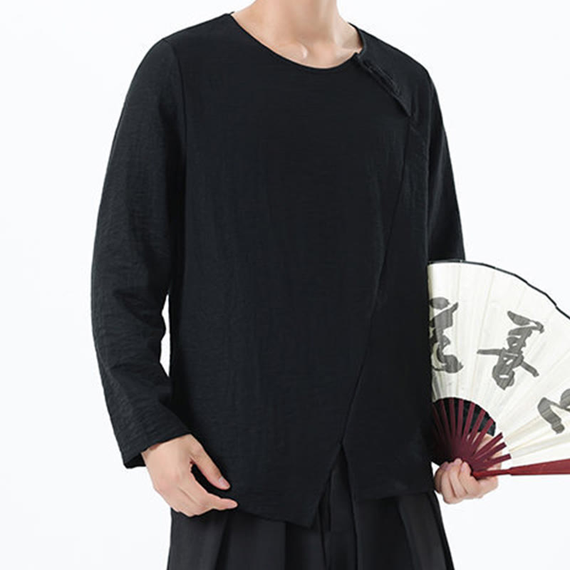 Chemise confortable en coton et lin à manches longues et col rond pour homme Buddha Stones - image 33
