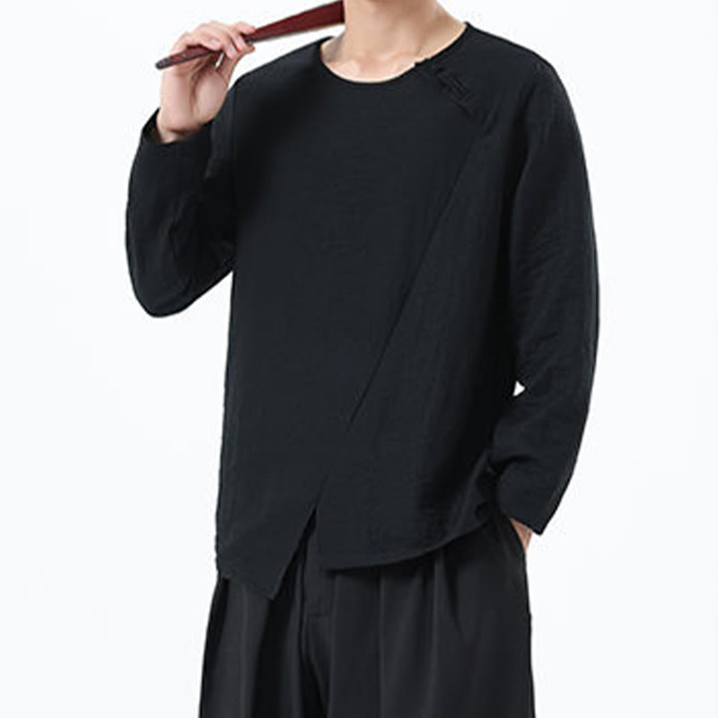 Chemise confortable en coton et lin à manches longues et col rond pour homme Buddha Stones - image 30