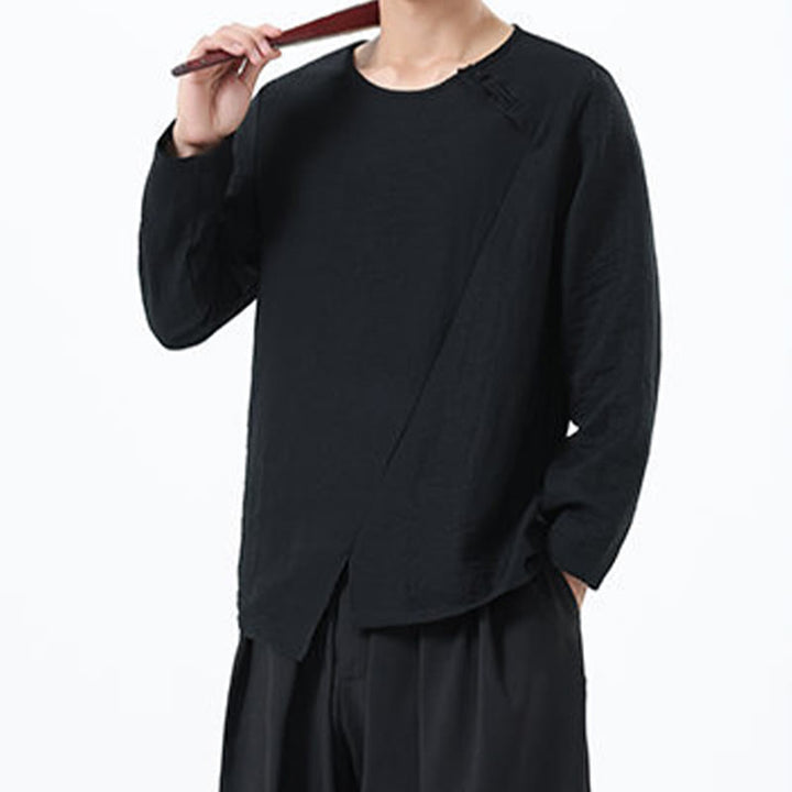 Chemise confortable en coton et lin à manches longues et col rond pour homme Buddha Stones - image 30