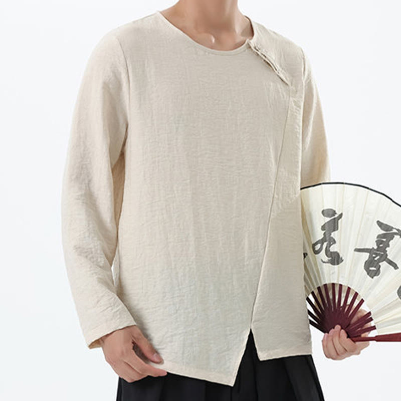 Chemise confortable en coton et lin à manches longues et col rond pour homme Buddha Stones - image 21