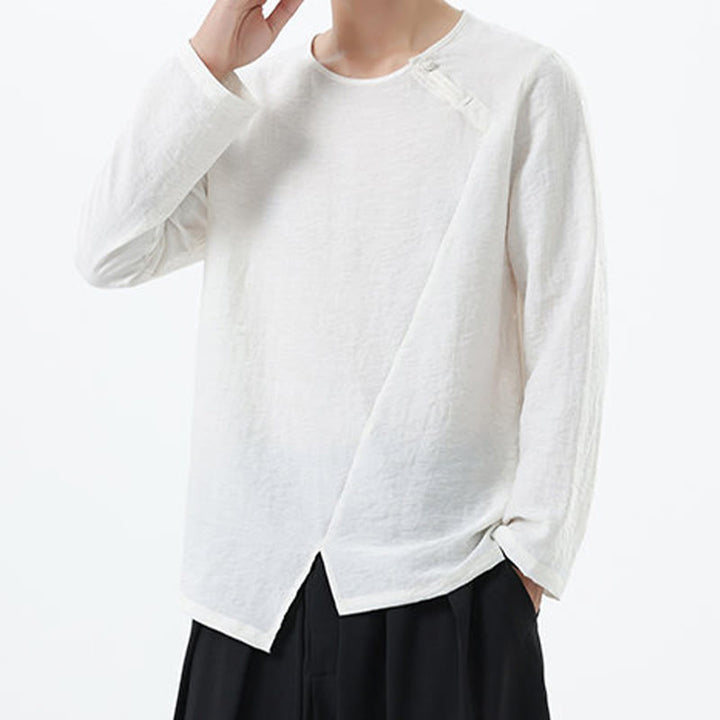 Chemise confortable en coton et lin à manches longues et col rond pour homme Buddha Stones - image 13