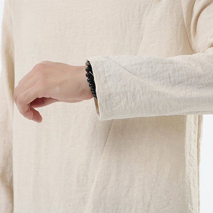 Chemise confortable en coton et lin à manches longues et col rond pour homme Buddha Stones - image 25