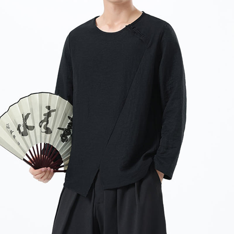 Chemise confortable en coton et lin à manches longues et col rond pour homme Buddha Stones - image 31