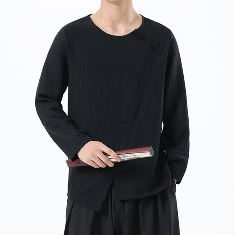 Chemise confortable en coton et lin à manches longues et col rond pour homme Buddha Stones - image 32