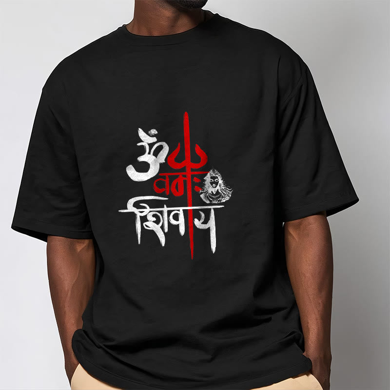 T-shirt en coton Buddha Stones OM NAMAH SHIVAYA, Trident rouge - image 1