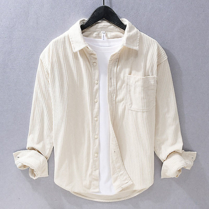 Chemise décontractée en velours côtelé à manches longues et col rabattu pour homme Buddha Stones - Ivoire - US/UK/AU42，EU52 (3XL) - image 2