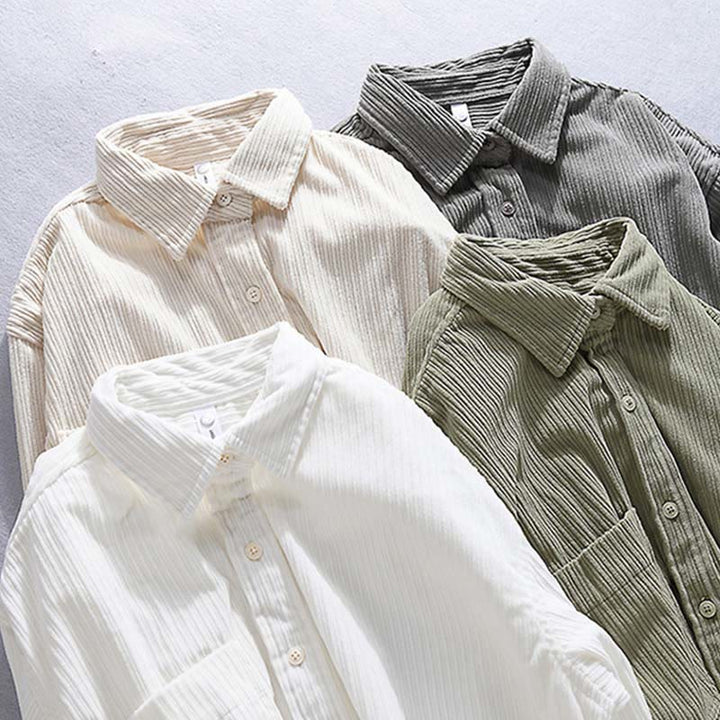 Chemise décontractée en velours côtelé à manches longues et col rabattu pour homme Buddha Stones - image 4