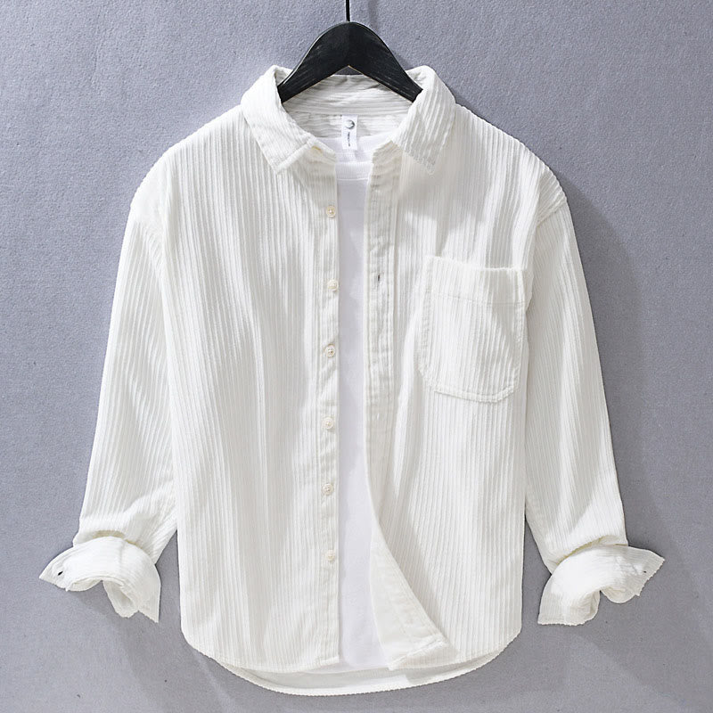 Chemise décontractée en velours côtelé à manches longues et col rabattu pour homme Buddha Stones - Blanc - US/UK/AU42，EU52 (3XL) - image 3