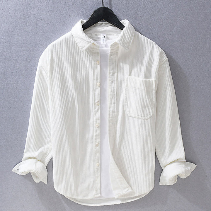 Chemise décontractée en velours côtelé à manches longues et col rabattu pour homme Buddha Stones - Blanc - US/UK/AU42，EU52 (3XL) - image 3