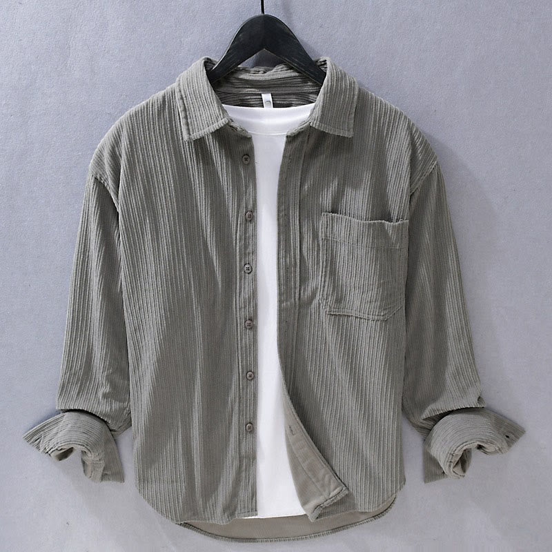 Chemise décontractée en velours côtelé à manches longues et col rabattu pour homme Buddha Stones - DimGray - US/UK/AU42，EU52 (3XL) - image 0