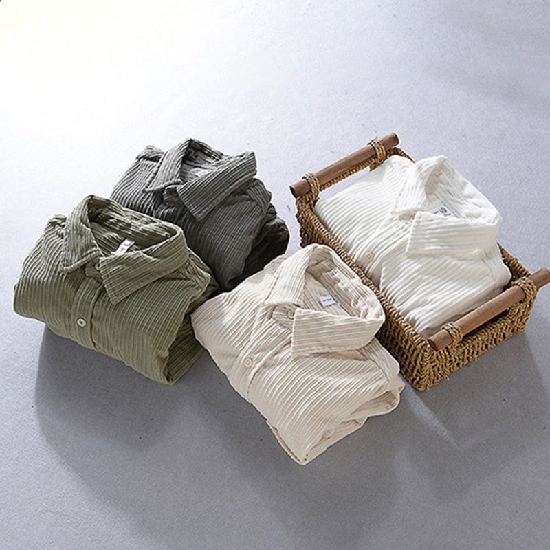 Chemise décontractée en velours côtelé à manches longues et col rabattu pour homme Buddha Stones - image 5