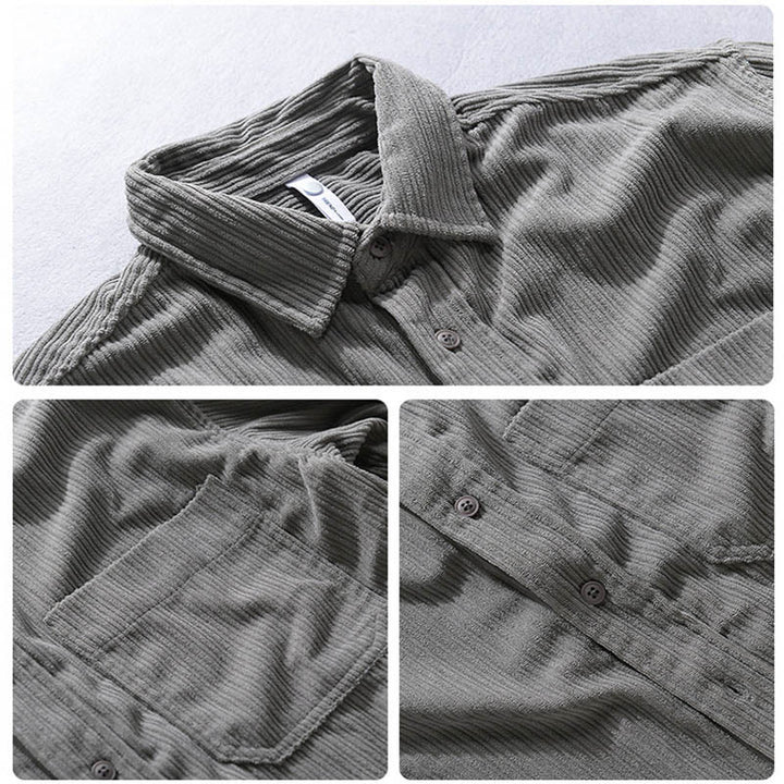 Chemise décontractée en velours côtelé à manches longues et col rabattu pour homme Buddha Stones - image 7