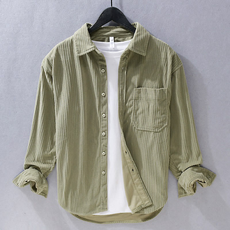 Chemise décontractée en velours côtelé à manches longues et col rabattu pour homme Buddha Stones - Kaki foncé - US/UK/AU42，EU52 (3XL) - image 1