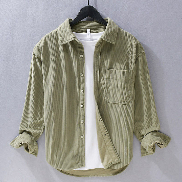 Chemise décontractée en velours côtelé à manches longues et col rabattu pour homme Buddha Stones - Kaki foncé - US/UK/AU42，EU52 (3XL) - image 1