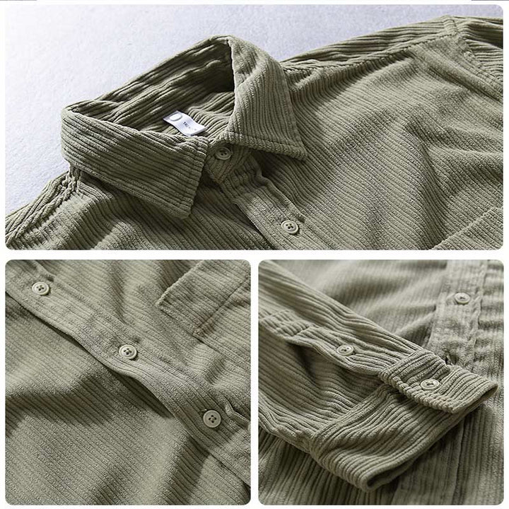 Chemise décontractée en velours côtelé à manches longues et col rabattu pour homme Buddha Stones - image 9