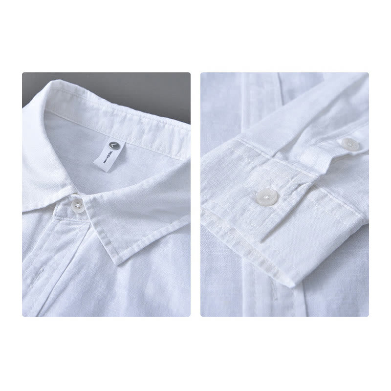 Chemise à manches longues et col rabattu pour homme avec poche Buddha Stones en coton confortable de couleur unie