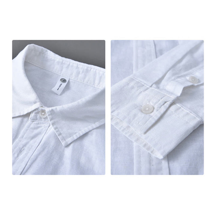 Chemise à manches longues et col rabattu pour homme avec poche Buddha Stones en coton confortable de couleur unie