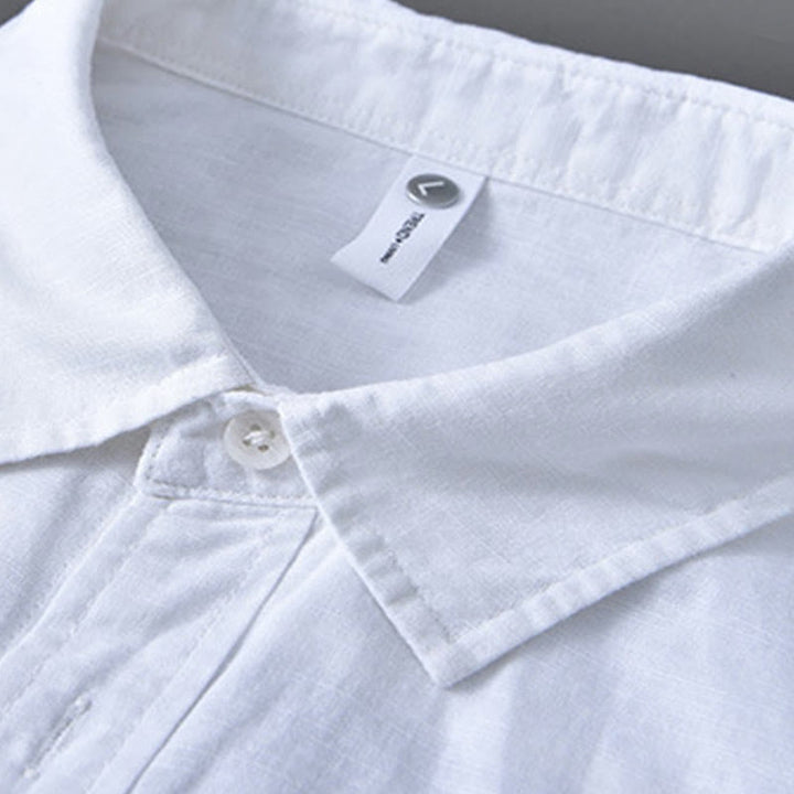 Chemise à manches longues et col rabattu pour homme avec poche Buddha Stones en coton confortable de couleur unie