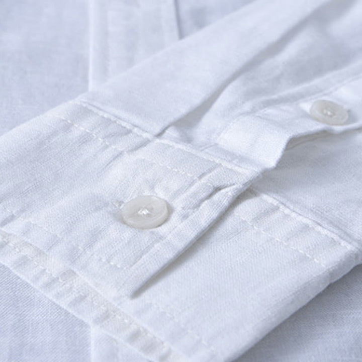 Chemise à manches longues et col rabattu pour homme avec poche Buddha Stones en coton confortable de couleur unie