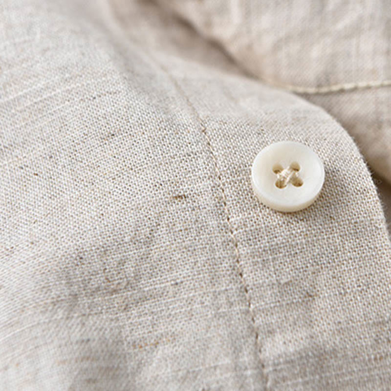 Chemise à manches longues et col rabattu pour homme avec poche Buddha Stones en coton confortable de couleur unie - image 6