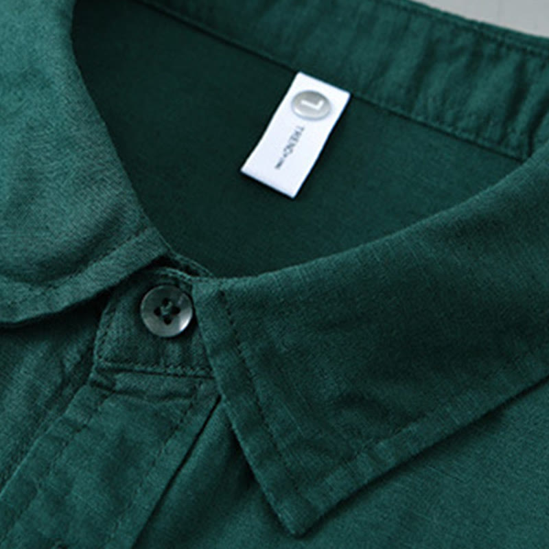 Chemise à manches longues et col rabattu pour homme avec poche Buddha Stones en coton confortable de couleur unie