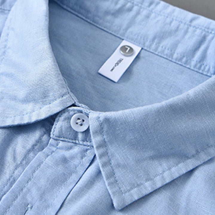 Chemise à manches longues et col rabattu pour homme avec poche Buddha Stones en coton confortable de couleur unie
