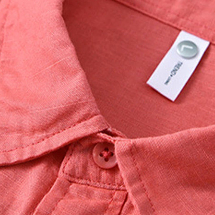 Chemise à manches longues et col rabattu pour homme avec poche Buddha Stones en coton confortable de couleur unie