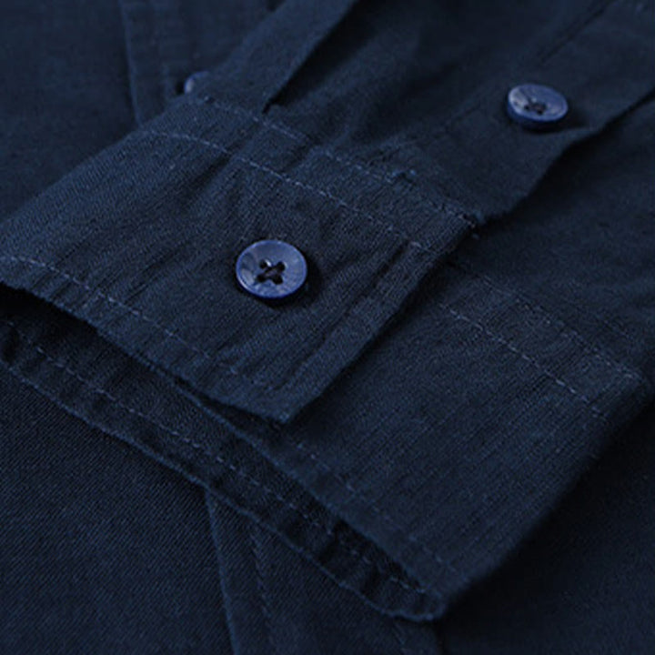 Chemise à manches longues et col rabattu pour homme avec poche Buddha Stones en coton confortable de couleur unie - image 38