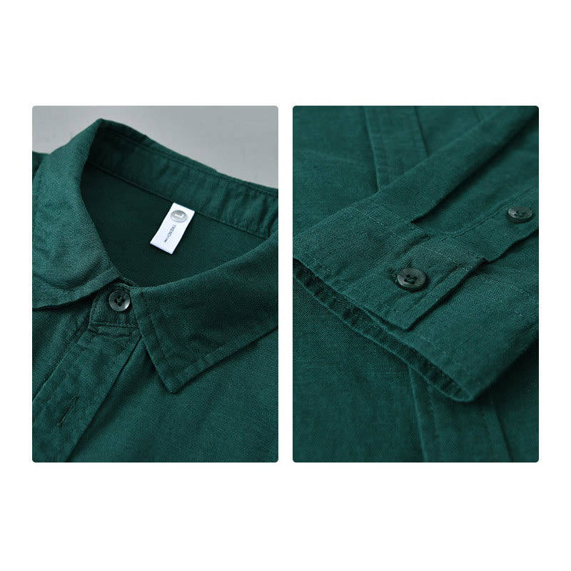 Chemise à manches longues et col rabattu pour homme avec poche Buddha Stones en coton confortable de couleur unie