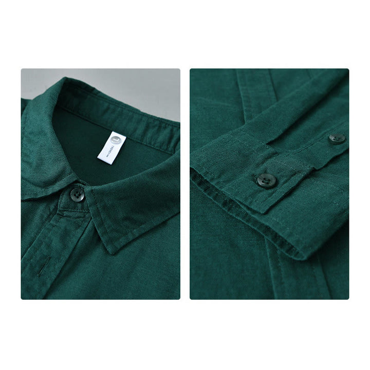 Chemise à manches longues et col rabattu pour homme avec poche Buddha Stones en coton confortable de couleur unie