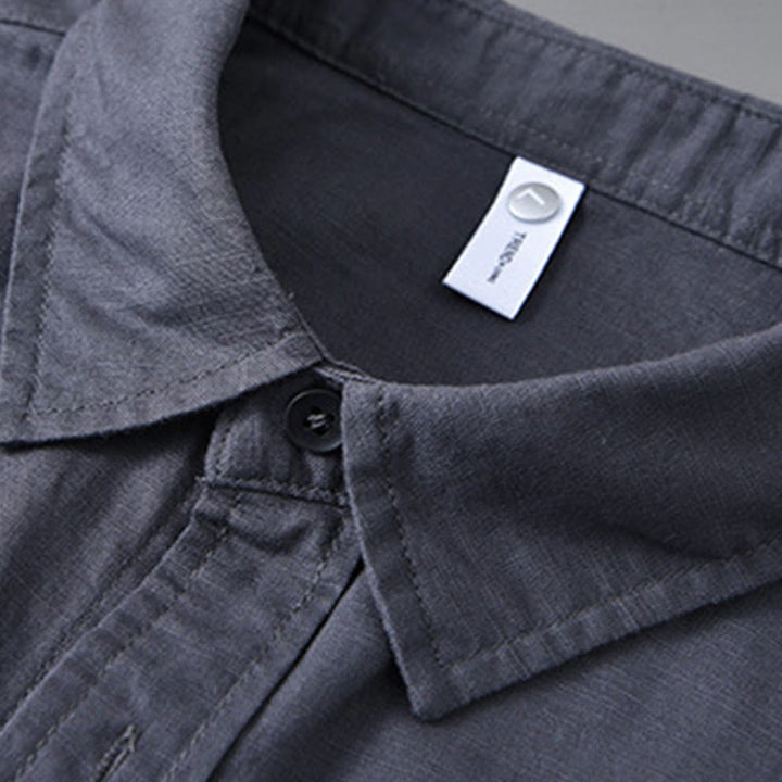 Chemise à manches longues et col rabattu pour homme avec poche Buddha Stones en coton confortable de couleur unie